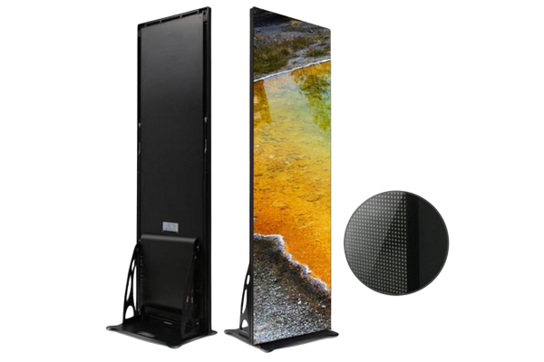 Freestanding LED screen unit positioned in an open space, delivering high-impact visuals without wall mounting.