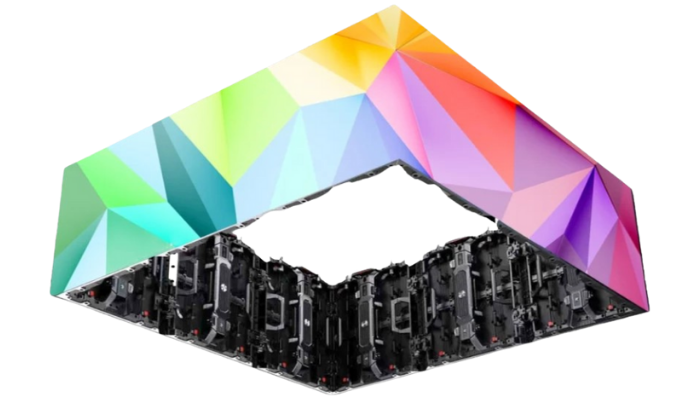 500x500mm indoor rental LED screens assembled at an event, displaying bright and seamless visuals.