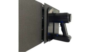 Close-up of an interior LED screen module showing detailed electronic components and vibrant LED pixels.