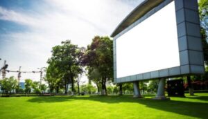 High-resolution outdoor LED screen in use at a commercial or institutional space, showcasing vivid colors and sharp image quality.