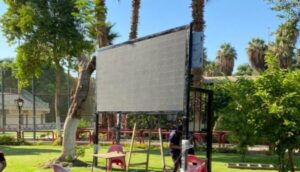Outdoor LED screen by LED SUN installed on a structure, showcasing durability and high brightness for public and commercial use.